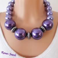 Statementkette Collier Perlen lila silberfarben Perlenkette Statement Kette Handgefertigt Bild 4