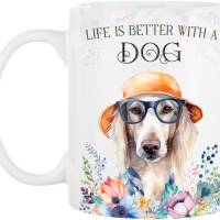 Hunde-Tasse LIFE IS BETTER WITH A DOG mit Saluki Bild 2