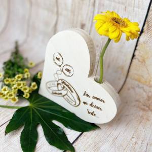Herzaufsteller Vase, Hochzeitsdaten, mit eingestecktem Reagenzglas, für Blumen oder Rosen, personalisiert mit Wunschgrav Bild 2