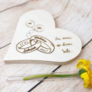 Herzaufsteller Vase, Hochzeitsdaten, mit eingestecktem Reagenzglas, für Blumen oder Rosen, personalisiert mit Wunschgrav Bild 4