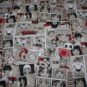 14,20 EUR/m Canvas Dekostoff Manga Comics auf hellbeige Leinenoptik Baumwollmix Bild 2