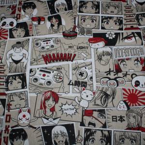 14,20 EUR/m Canvas Dekostoff Manga Comics auf hellbeige Leinenoptik Baumwollmix Bild 3