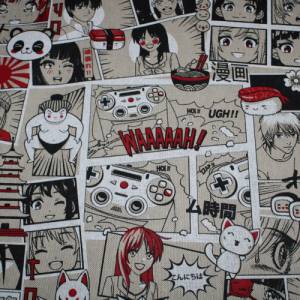 14,20 EUR/m Canvas Dekostoff Manga Comics auf hellbeige Leinenoptik Baumwollmix Bild 4