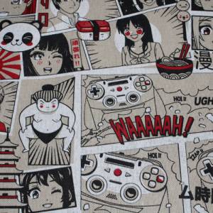 14,20 EUR/m Canvas Dekostoff Manga Comics auf hellbeige Leinenoptik Baumwollmix Bild 5