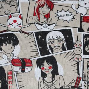 14,20 EUR/m Canvas Dekostoff Manga Comics auf hellbeige Leinenoptik Baumwollmix Bild 6