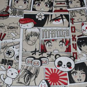 14,20 EUR/m Canvas Dekostoff Manga Comics auf hellbeige Leinenoptik Baumwollmix Bild 7