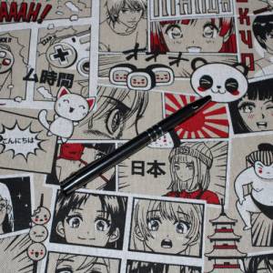 14,20 EUR/m Canvas Dekostoff Manga Comics auf hellbeige Leinenoptik Baumwollmix Bild 8