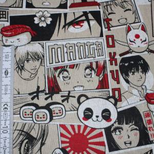 14,20 EUR/m Canvas Dekostoff Manga Comics auf hellbeige Leinenoptik Baumwollmix Bild 9