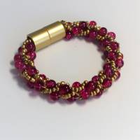 Schickes Häkelarmband in rot gold, 21 cm, Armband aus Glasperlen und Rocailles gehäkelt, Magnetverschluss Bild 2