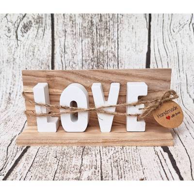 Holzständer mit Schriftzug Love ~  Buchstaben aus Keraflott  ~ Holzleiste ~ Deko-Set