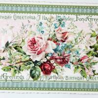 Nostalgie Postkarte englische Rosen  Geburtstagskarte Glitterpostkarte Glückwunschkarte Bild 1