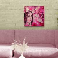 EVERLASTING LOVE - künstlerisches Frauenportrait mit Fuchsienblüten auf Galeriekeilrahmen 50cmx50cmx3,7cm Bild 3