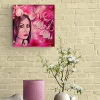 EVERLASTING LOVE - künstlerisches Frauenportrait mit Fuchsienblüten auf Galeriekeilrahmen 50cmx50cmx3,7cm Bild 4