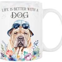 Hunde-Tasse LIFE IS BETTER WITH A DOG mit Shar Pei Bild 1