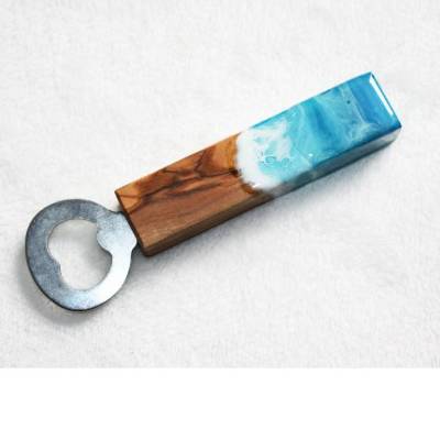 Flaschenöffner "Meer" aus Olivenholz, resinart