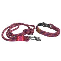 Leine Halsband Set, Tau 10 mm, verstellbar, dunkelgrau, koralle, rot, bordeaux, dunkelpink, mit Leder und Schnalle Bild 1