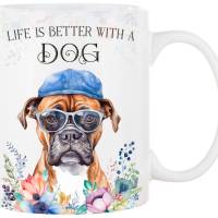 Hunde-Tasse LIFE IS BETTER WITH A DOG mit Boxer Bild 1