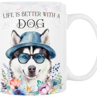 Hunde-Tasse LIFE IS BETTER WITH A DOG mit Husky Bild 1