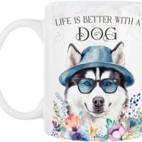 Hunde-Tasse LIFE IS BETTER WITH A DOG mit Husky Bild 2