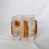 Wildunger Kristall Glas Vase geschliffen Eckig kurz klar durchsichtig mit Gelb Blumenvase Handarbeit 60er Jahre Bild 2