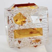 Wildunger Kristall Glas Vase geschliffen Eckig kurz klar durchsichtig mit Gelb Blumenvase Handarbeit 60er Jahre Bild 4