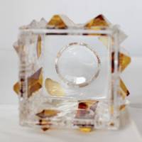 Wildunger Kristall Glas Vase geschliffen Eckig kurz klar durchsichtig mit Gelb Blumenvase Handarbeit 60er Jahre Bild 5