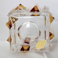 Wildunger Kristall Glas Vase geschliffen Eckig kurz klar durchsichtig mit Gelb Blumenvase Handarbeit 60er Jahre Bild 6