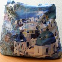 Shopper Bag / Bucked Bag /  Griechisches Dorf / Canvas / Blau - Weiß / Badetasche / Tasche / Stofftasche / Weekender Bild 1