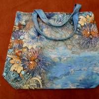 Shopper Bag / Bucked Bag /  Griechisches Dorf / Canvas / Blau - Weiß / Badetasche / Tasche / Stofftasche / Weekender Bild 5