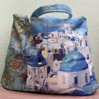 Shopper Bag / Bucked Bag /  Griechisches Dorf / Canvas / Blau - Weiß / Badetasche / Tasche / Stofftasche / Weekender Bild 7