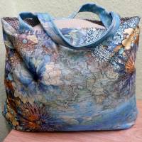 Shopper Bag / Bucked Bag /  Griechisches Dorf / Canvas / Blau - Weiß / Badetasche / Tasche / Stofftasche / Weekender Bild 9