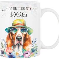 Hunde-Tasse LIFE IS BETTER WITH A DOG mit Basset Hound Bild 1