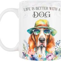 Hunde-Tasse LIFE IS BETTER WITH A DOG mit Basset Hound Bild 2