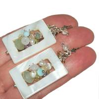 Silber Ohrringe Jade Perlen Mix in Perlmutt Rechteck weiß handgemacht im boho Strandhochzeit Bild 1