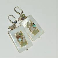 Silber Ohrringe Jade Perlen Mix in Perlmutt Rechteck weiß handgemacht im boho Strandhochzeit Bild 2