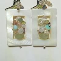 Silber Ohrringe Jade Perlen Mix in Perlmutt Rechteck weiß handgemacht im boho Strandhochzeit Bild 3