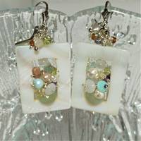 Silber Ohrringe Jade Perlen Mix in Perlmutt Rechteck weiß handgemacht im boho Strandhochzeit Bild 4
