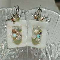 Silber Ohrringe Jade Perlen Mix in Perlmutt Rechteck weiß handgemacht im boho Strandhochzeit Bild 5