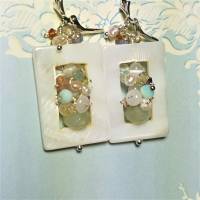 Silber Ohrringe Jade Perlen Mix in Perlmutt Rechteck weiß handgemacht im boho Strandhochzeit Bild 6