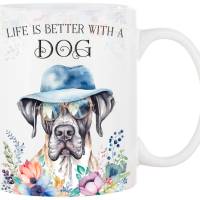 Hunde-Tasse LIFE IS BETTER WITH A DOG mit Deutscher Dogge Bild 1