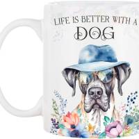 Hunde-Tasse LIFE IS BETTER WITH A DOG mit Deutscher Dogge Bild 2