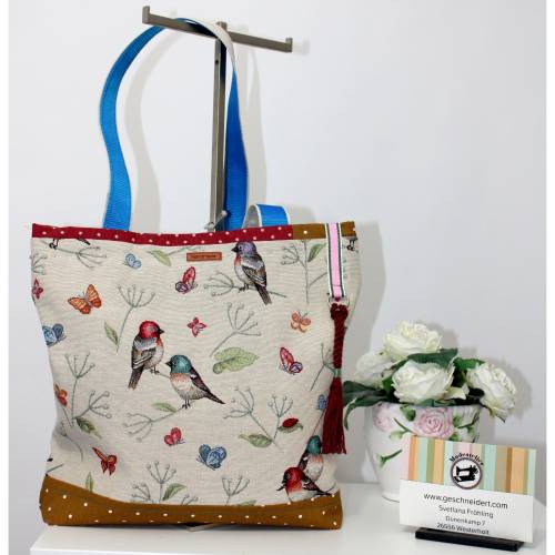 Shopper Handtasche Motiv bunte Vogelwelt