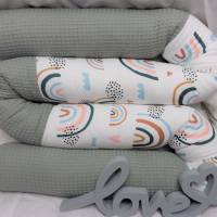 Baby Bettschlange Nestchen Baumwolle Waffelpique Regenbogen Herzen verschiedene Farben und Längen Bild 1
