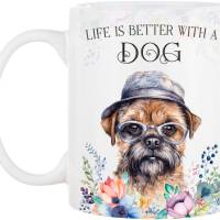 Hunde-Tasse LIFE IS BETTER WITH A DOG mit Border Terrier Bild 2