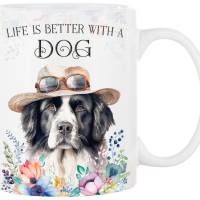 Hunde-Tasse LIFE IS BETTER WITH A DOG mit Landseer Bild 1