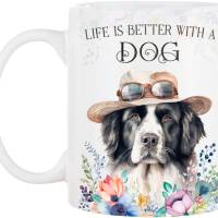 Hunde-Tasse LIFE IS BETTER WITH A DOG mit Landseer Bild 2