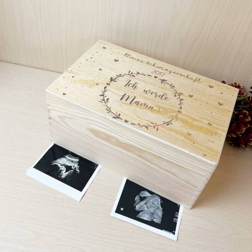 Erinnerungsbox Schwangerschaft, Personalisierte Erinnerungsbox aus Holz, Ich werde Mama