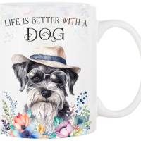 Hunde-Tasse LIFE IS BETTER WITH A DOG mit Schnauzer Bild 1