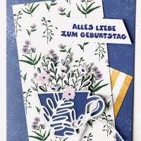 Geburtstagskarten Glückwunschkarte Blumen Tasse 3D Grün Blumig Handgefertigt Unikat Bild 10