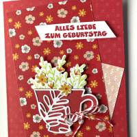 Geburtstagskarten Glückwunschkarte Blumen Tasse 3D Grün Blumig Handgefertigt Unikat Bild 8